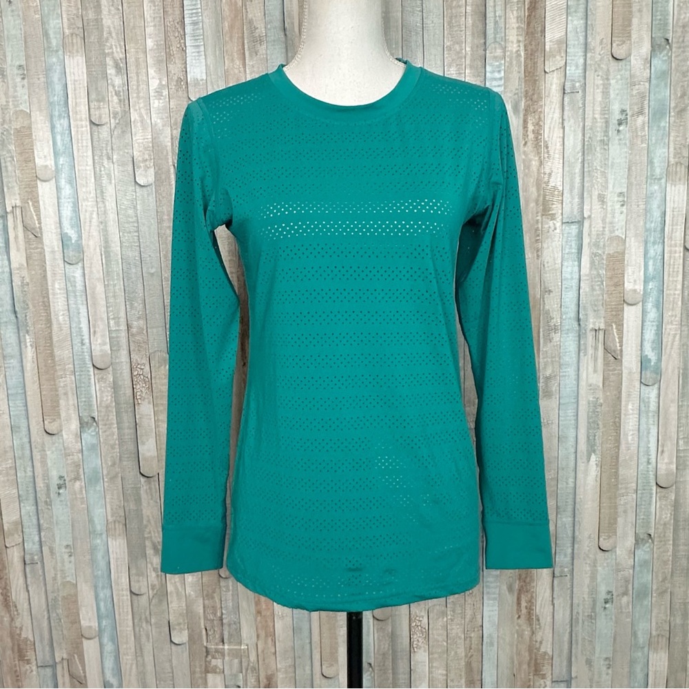 Zyia Active S Teal Chill Long Sleeve Crew Neck Perforated Mesh Top Tee T-Shirt - Picture 3 of 12
